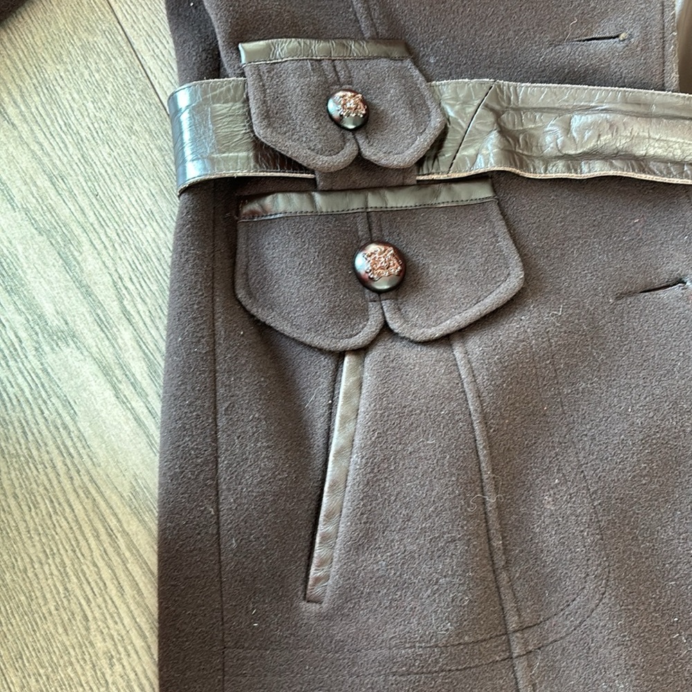 Mackage Women's Double-Breasted Chocolate Brown Wool Coat with Belt - Picture 8 of 8